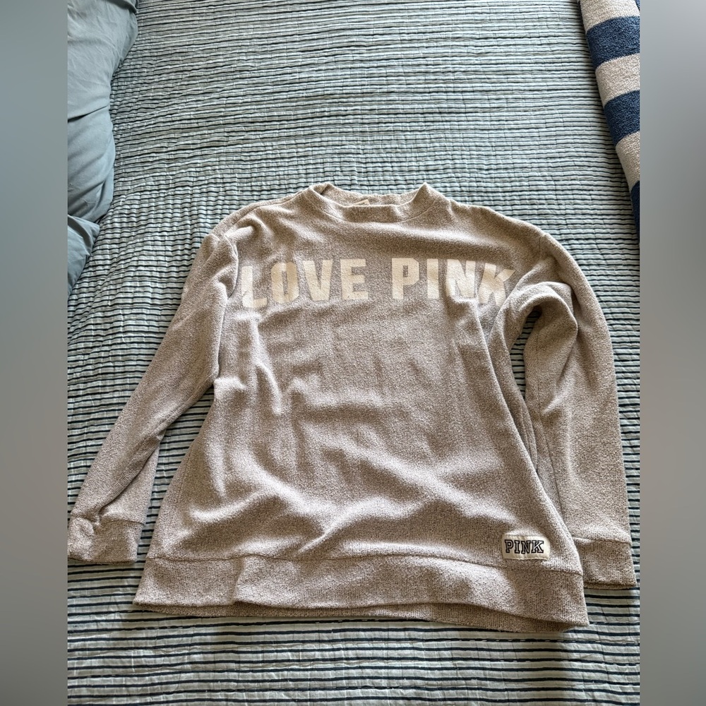 love pink grey sweatshirt with mockneck